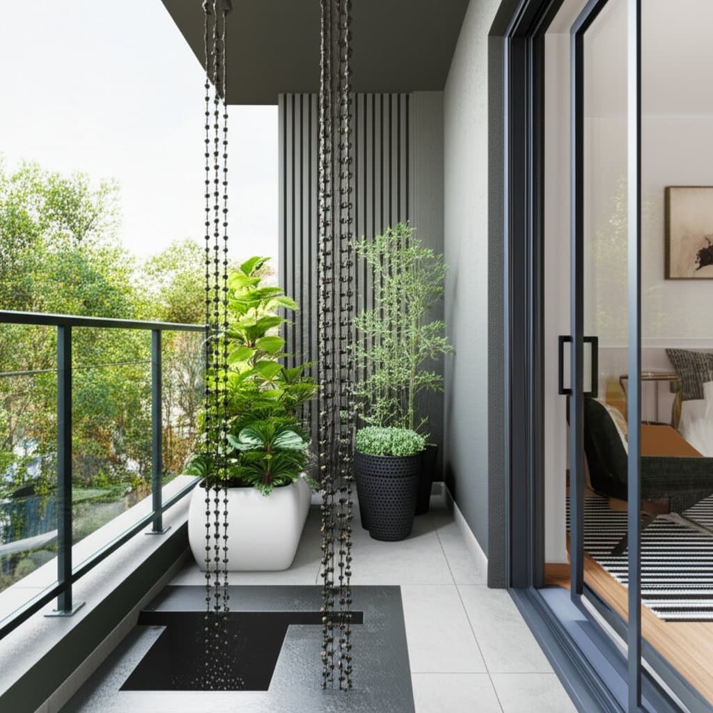 Image for Rain Chains Turn Balcony Runoff Into Calm Waterfalls