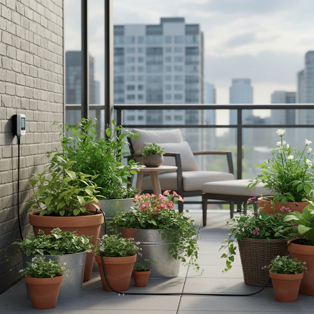 Image for Drip Tape Keeps Balcony Plants Alive While You Travel