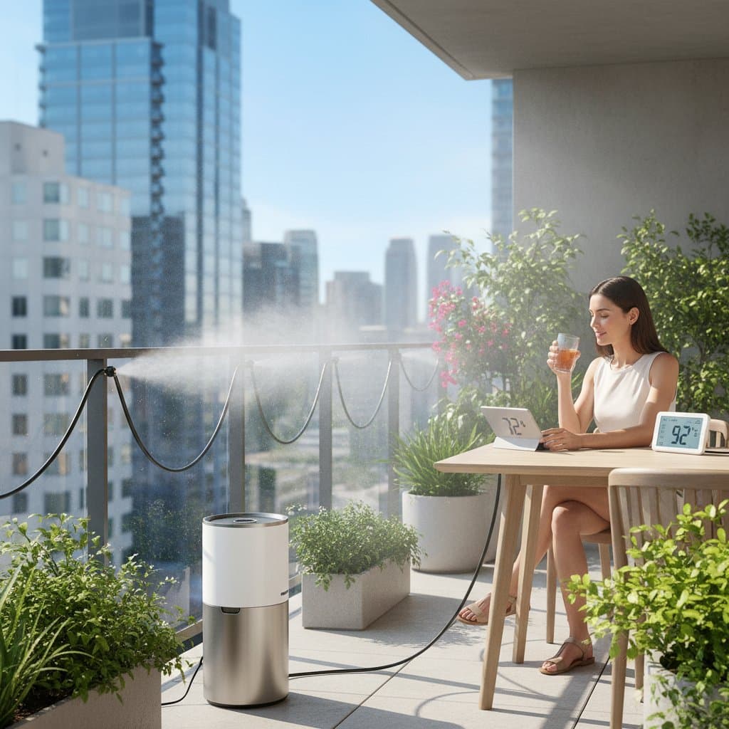 Image for Cordless Misters Drop Balcony Heat 20 Degrees Fast