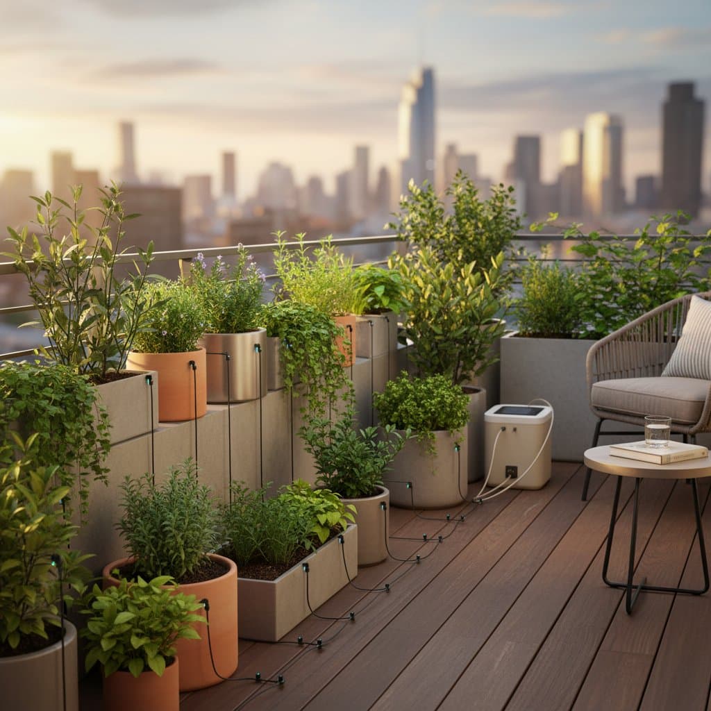 Image for Drip Tape Keeps Balcony Plants Watered on Vacation