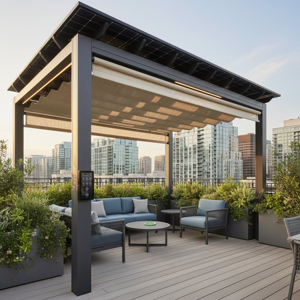 Image for Smart Solar Pergolas Transform Tiny Urban Decks