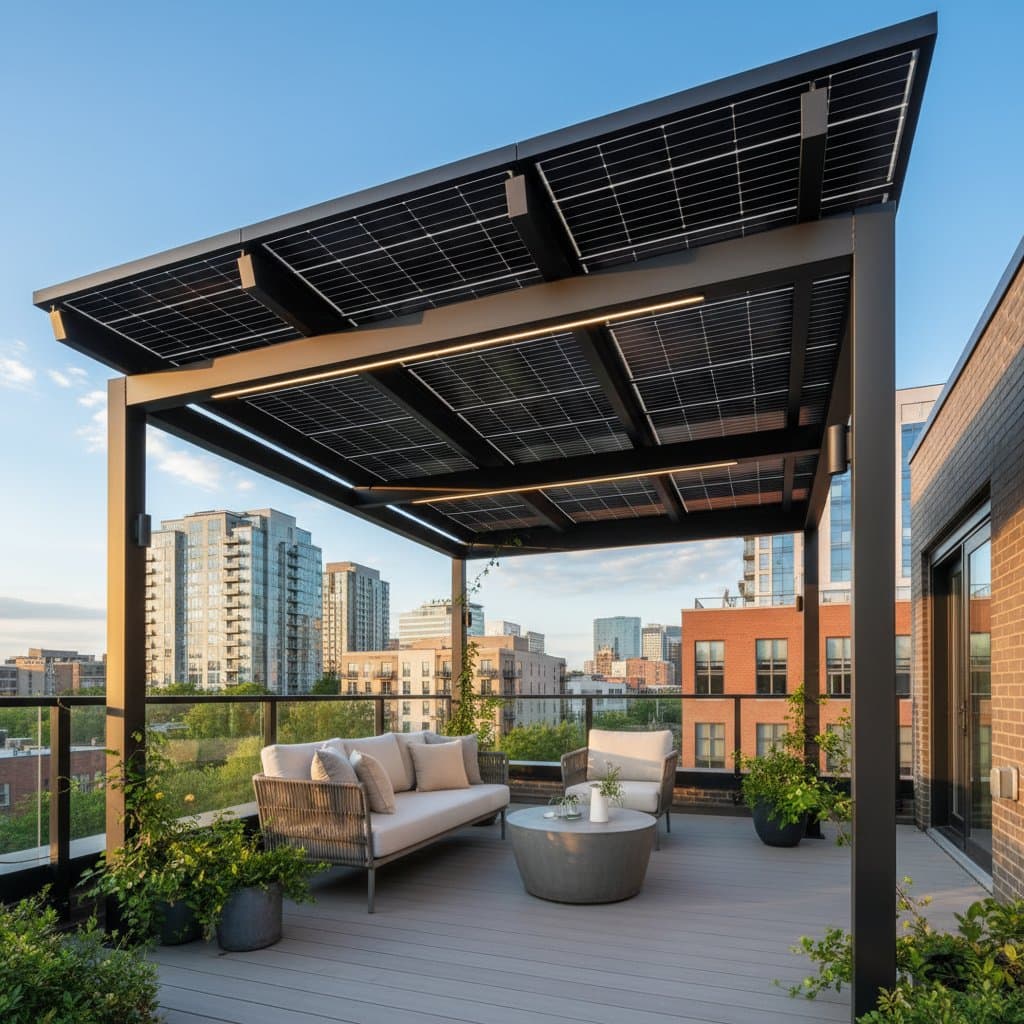 Featured image for Solar Pergolas Cut City Heat While Powering Your Deck