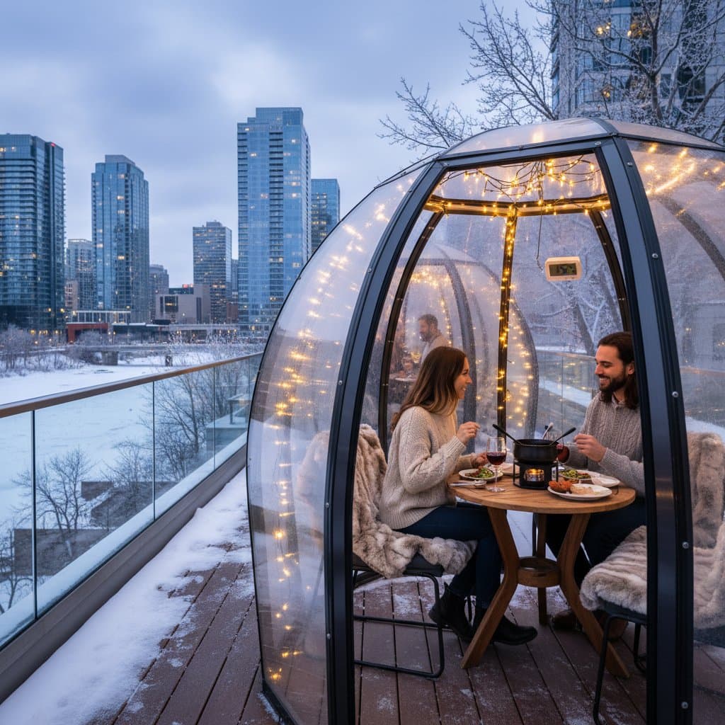Image for Balcony Pods Add 15 Degrees for Winter Dining