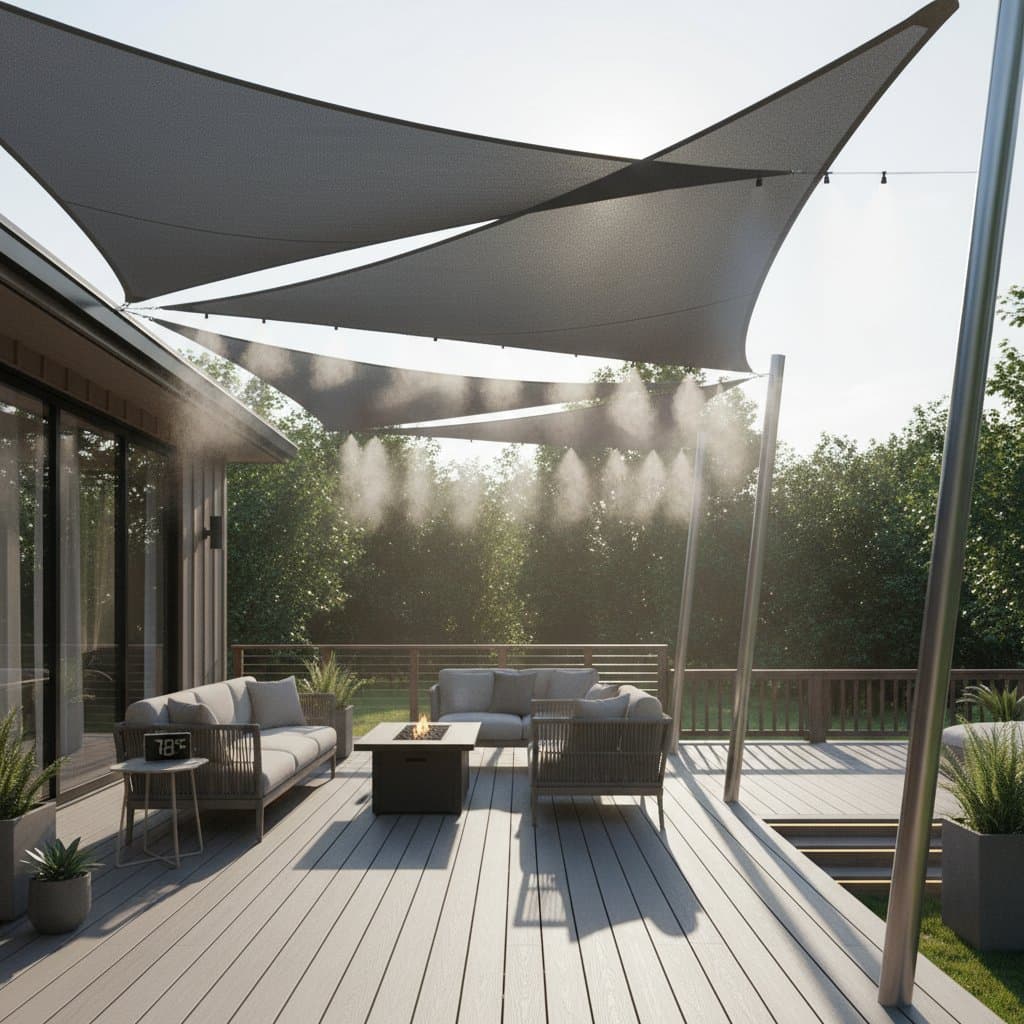 Image for Misting Solar Shade Sails Drop Deck Temps 20 Degrees