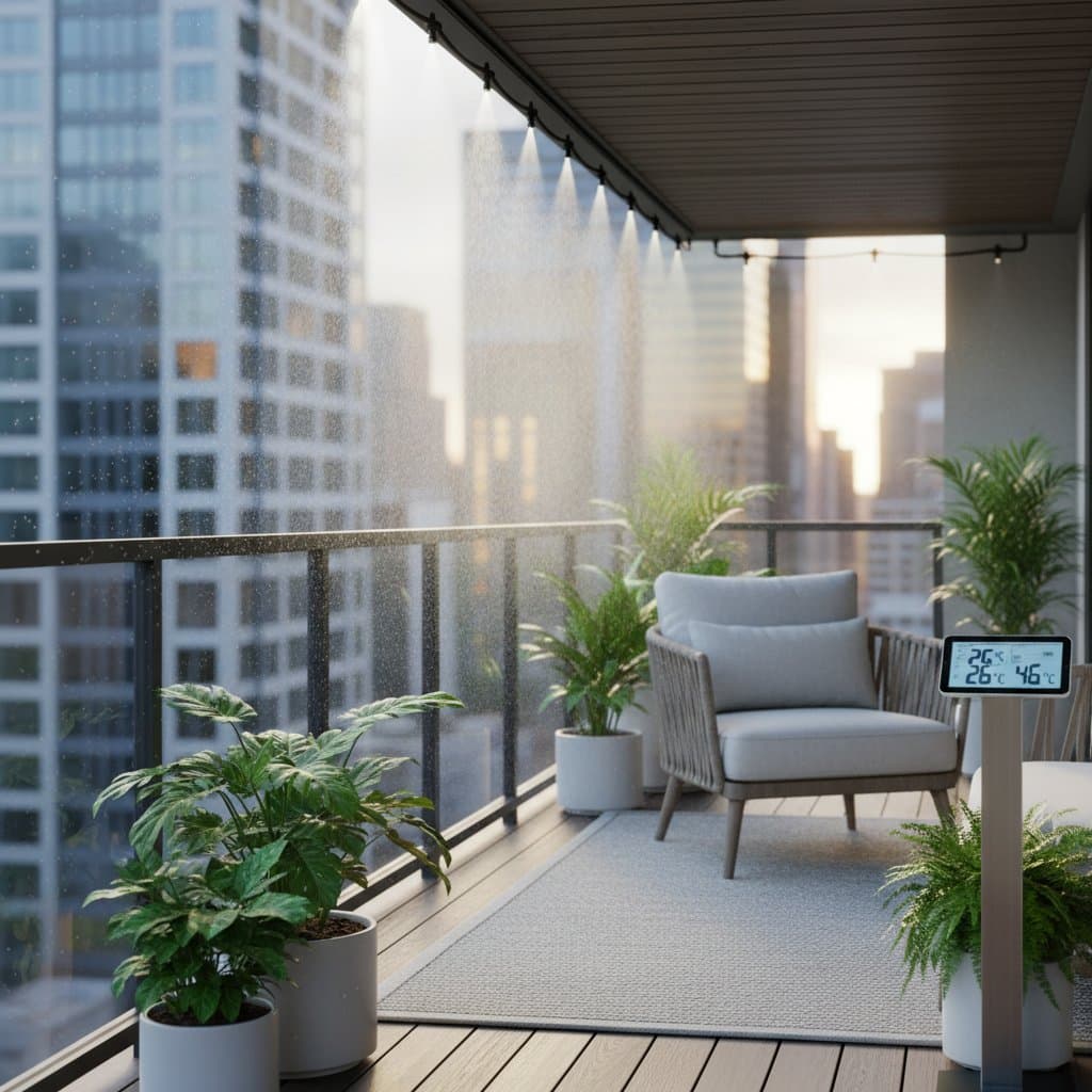 Image for Micro-Misting Drops Balcony Heat 20° in Seconds