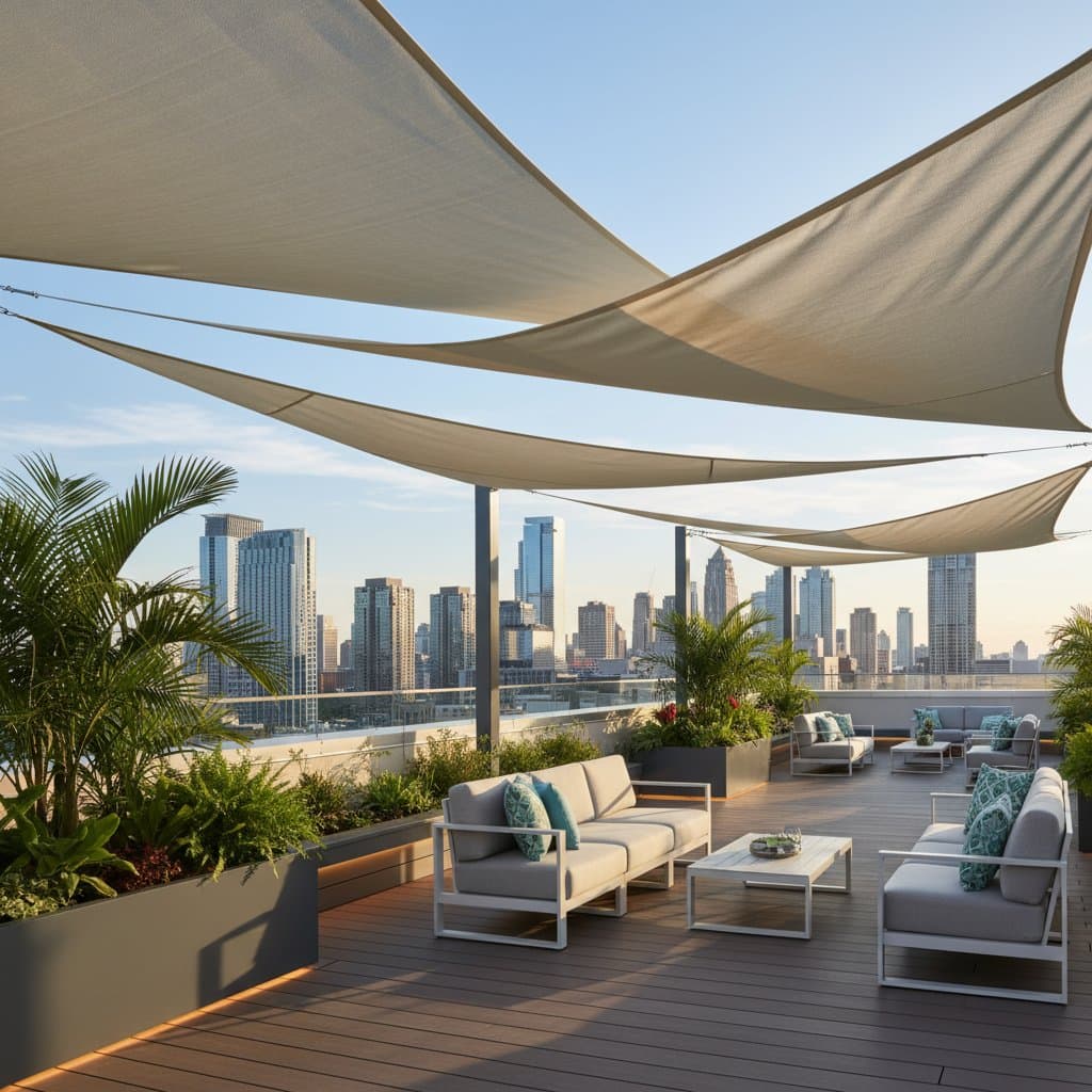 Image for Rooftop Decks Stay 40% Cooler with Shade Sails