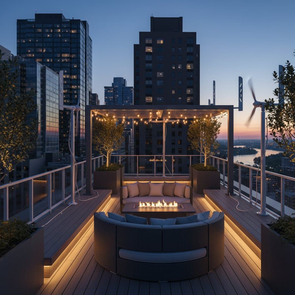 Image for Rooftop Wind Turbines Power Deck Lights Year-Round