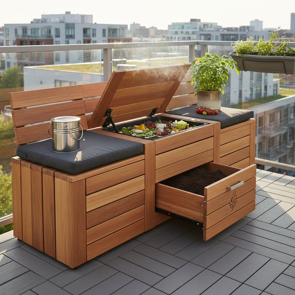 Featured image for Deck Bench Composters Convert Kitchen Scraps to Soil