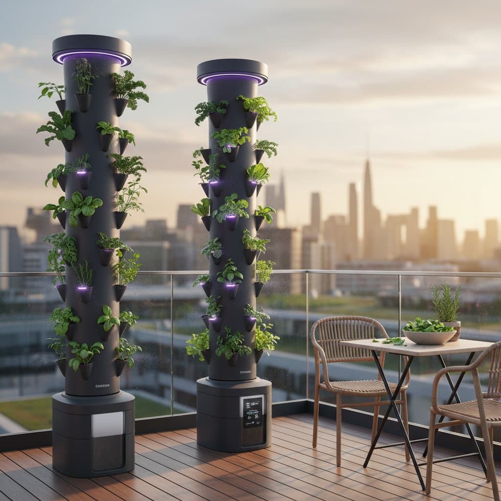 Featured image for Aeroponic Towers Grow 20 Plants on a Balcony